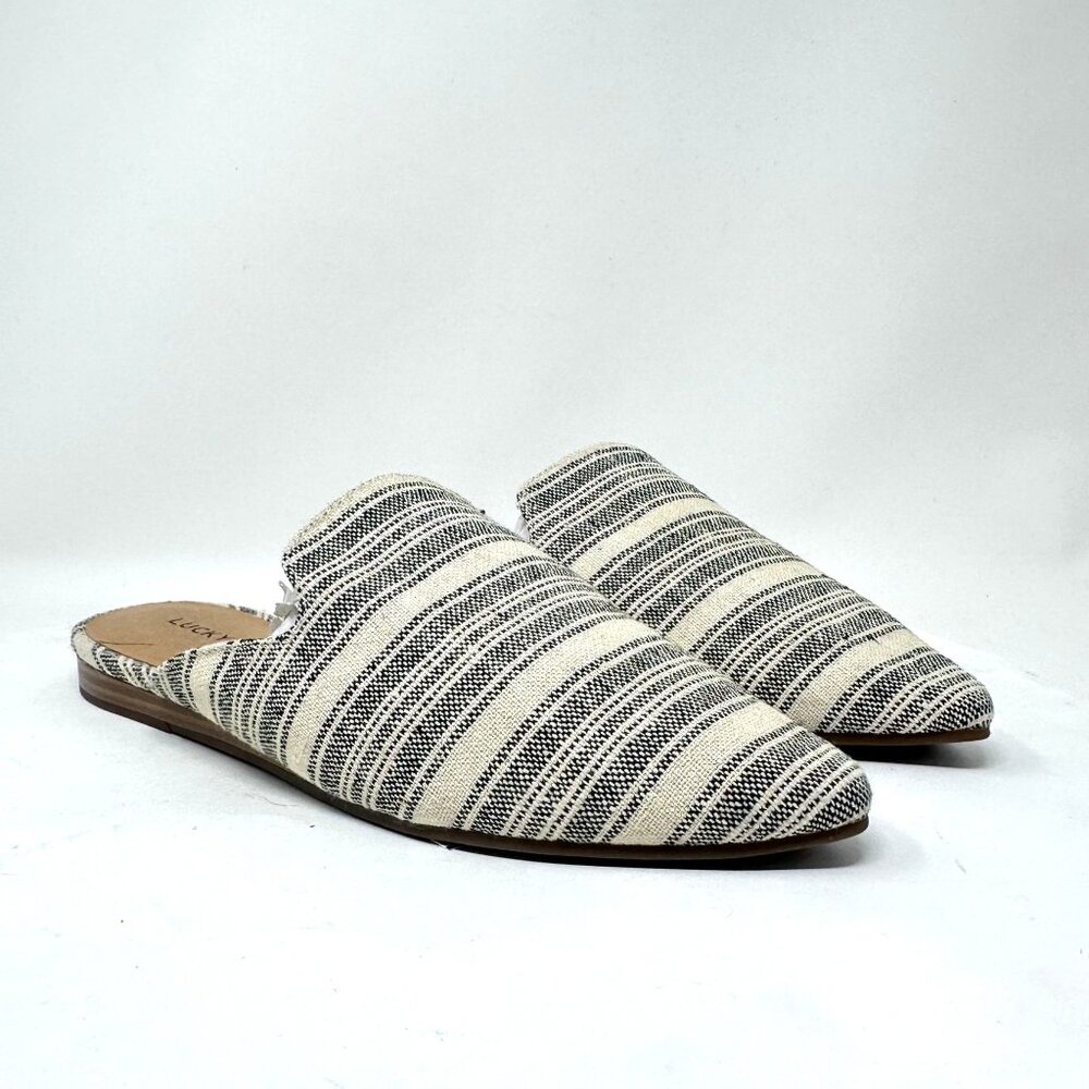 Lucky Brand Brynnuh Womens 6.5 Point Toe Stripe Slip On Canvas Mules Loafer